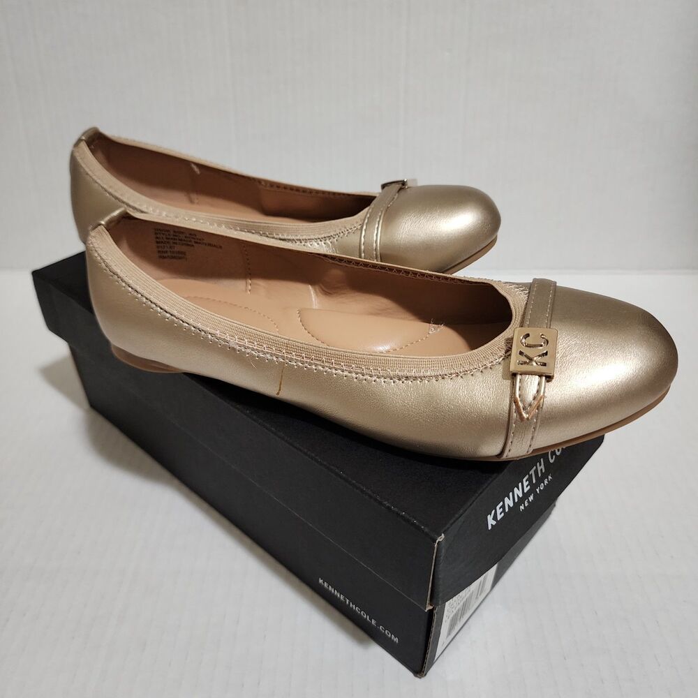 Kenneth Cole GNY Girls Lea Ember Ballet Flats Pale Gold Dress Shoes Size 4 IOB